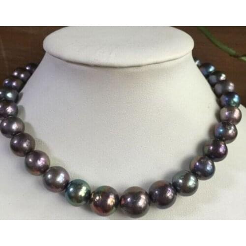 Stunning huge 13-15mm AAA++tahitian black red pearl necklace 18inch shipping free