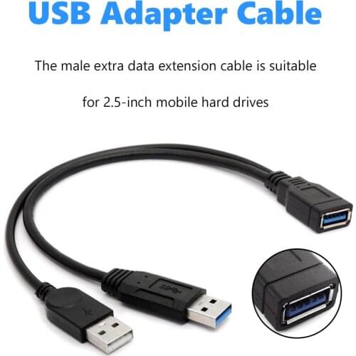30cm USB 3.0 Female to Dual USB Male Extra Power Data Y Splitter Extension Cable for 2.5 inch External HDD SSD
