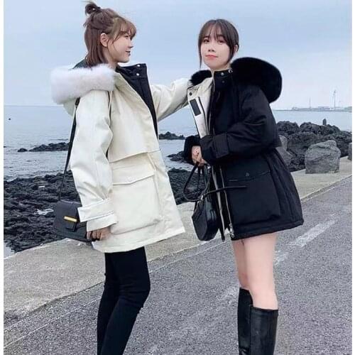 Network figure down jacket female in east gate of white duck down long tooling charge waist thickening fashion Velcro coat