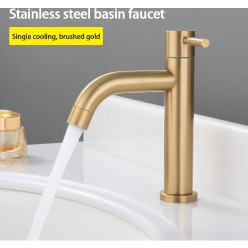 1pcs Brushed Gold Basin Sink Bathroom Faucet Stainless Steel Deck Single Cold Water Basin Taps Bathroom Lavatory Sink Tap