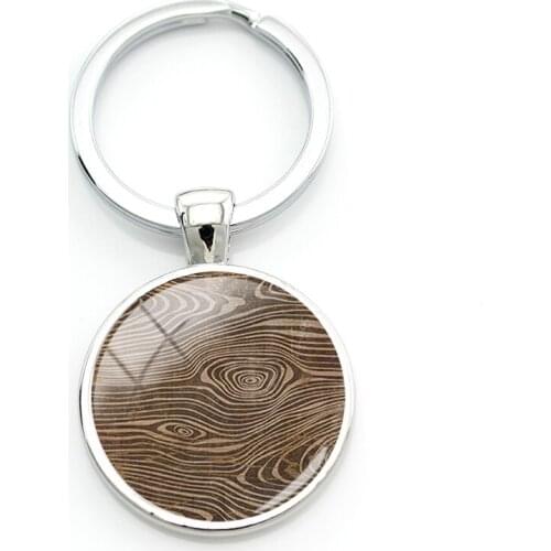 TAFREE Tree Texture 25mm Round Keychains Vintage Wood Vein Photos Silver-Plated Keyring Men Jewelry Car Pendant