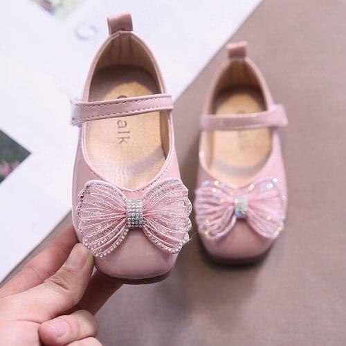 Girls Princess Shoes Spring 2021 New Lace Bow Fashion Artificial Leathershoes For Children Soft Bottom Square Toe Garden Shoes