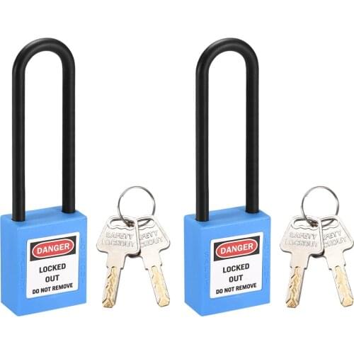 Uxcell 2 pcs Lockout Tagout Safety Padlock 3-Inch Nylon Shackle Keyed Different Blue