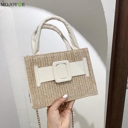 Vintage Women PU Messenger Bag Casual Patchwork Woven Chain Mini Shoulder Bags Small Beach Handbags Women Summer Bags