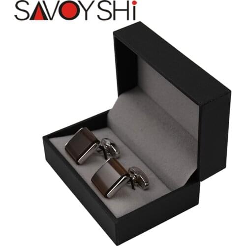 SAVOYSHI High Quality Shirt Cufflinks for Mens square brown Stone Cuff Links Brand Jewelry Special Gift Free Engraving Name