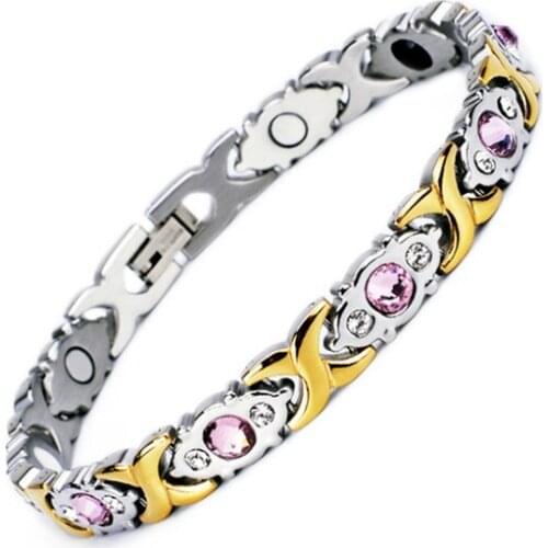 Hight Quality Ladies Fashion Magnetic Chain Crystal Stainless Steel Bracelet Ladies Cross Health Energy Bracelet