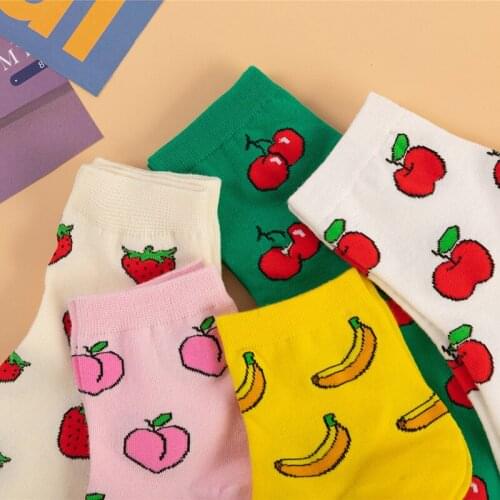 Women Socks Kawaii Funny Fruit Banana Lemon Strawberry Harajuku Colorful Cute Crew Socks Woman Cotton Dropshipping Supplier Sox