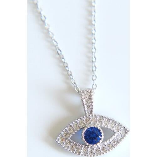 Genuine 925 Sterling Silver Necklace Turkey Round Evil Eye blue cz Necklaces AAA Zirconia For Woman Chain Jewelry