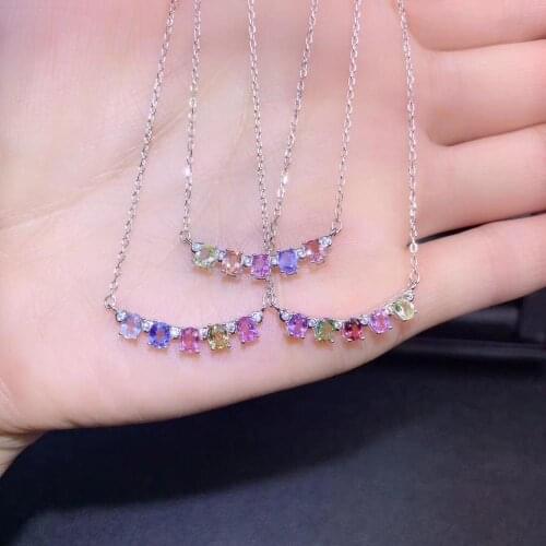 Attractive colorful gem collarbone necklace for summer natural tourmaline real 925 silver silver necklace girl birthday gift