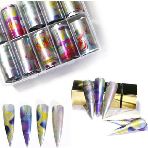 1 Box of 3D Nail Decoration, with Roll Nail Fashion Art Sticker Designer Logo Foil (10 Rolls 4x50cm/roll) Decal Art Decoration