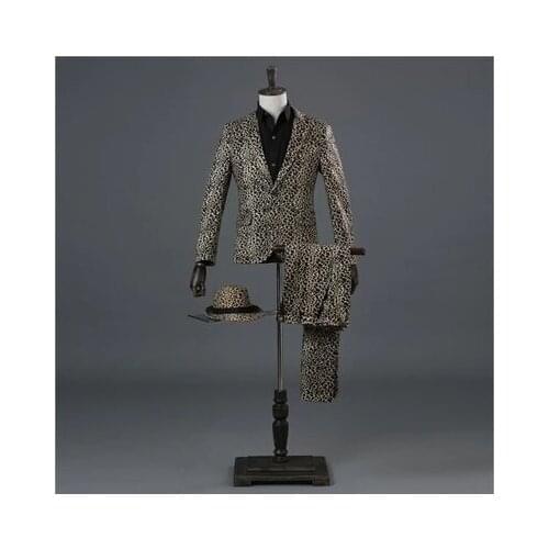 100%real mens leopard pattern style high street performance jacket/party/dance/sing/stage performance/jacket &pants&hat