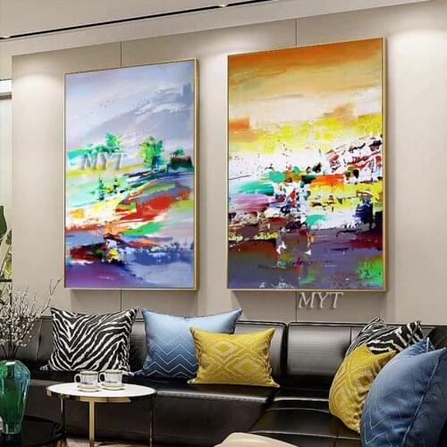 100% hand-painted frameless abstract landscape bright oil painting impression home decoration painting modern study canvas