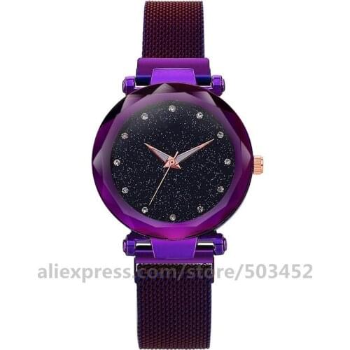 50pcs/lot colorful mesh clock crystal magnetic watch no logo quartz wrist watch hot selling lazy lady starry sky mesh watches