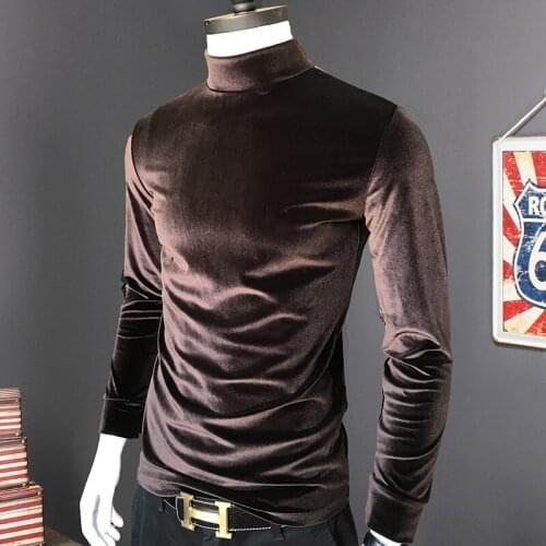 2020 Autunm & Winter mens slim sexy turtleneck velvet T-shirts,candy color plus size Spring velour shirts tops 5XL 6XL 7XL