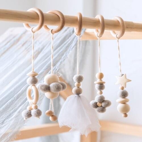 5PCS/Set Baby Mobile For Crib Rattle Nursing Accessories Food Grade Wooden Teether Bpa Free Sensory Chewable Play Gym Baby Toys