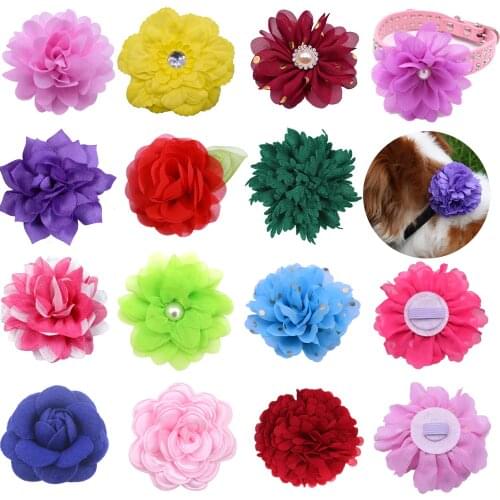 50X Christmas Dog Accessories Dog Cat Collar Flower Charms Removable Collar Accessories Dog Grooming Bows for Wedding/Holiday