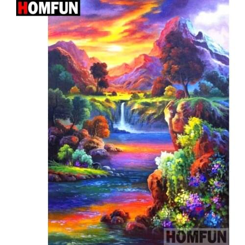 HOMFUN Full Square/Round Drill 5D DIY Diamond Painting "Waterfall sunset" 3D Diamond Embroidery Cross Stitch Home Decor A19087