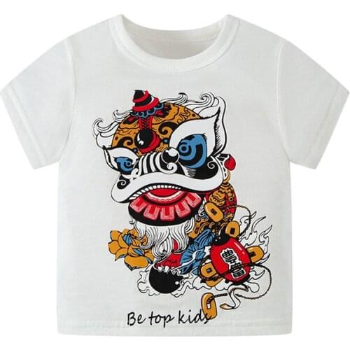 Bambino 2021 Summer Tee for Boys 2-7 Years Cartoon CNLion T Shirt of Children Top Clothes of School Kids 100% Cotton Clothing