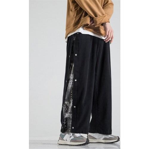 Japanese Fashion Clothing 2021 Side Stripe Button Mens Wide Leg Pants Streetwear Casual Jogging Sweatpants Male Trousers 5XL