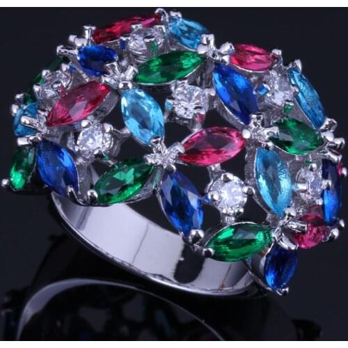 Candy Multigem Multicolor Red Cubic Zirconia Silver Plated Ring V0496