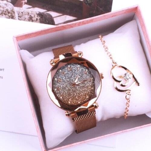 Watch Bracelet Set Starry Sky Watch Fashion Women Mesh Belt Quartz Watch Lady Wristwatch Female Clock Gifts