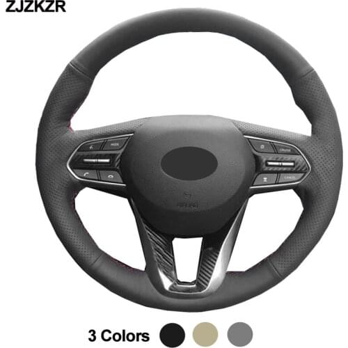 Hand Sewing Car Steering-Wheel Cover Wrap For Hyundai Santa Fe 2019 2020 Beige Black Gray Artificial Leather Car Accessories