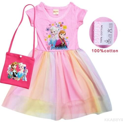 Disney Frozen Cartoon Toddler Girl Bowknot Dress Kids Chidlren Anna Cartoon Dresses Baby Print Party Frocks