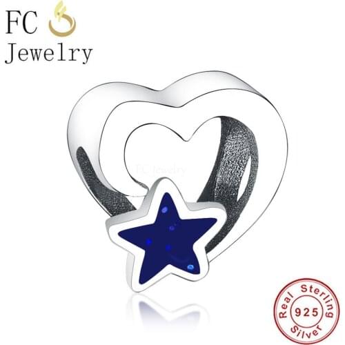 FC Jewelry Fit Original Charm Bracelet 925 Silver Authentic Blue Enamel Star Love Heart Bead For Making Women Berloque 2021 New