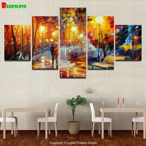 Rain lovers night street Diamond Painting Diy Full Square Round Drill 5D Diamond Embroidery 5 piece Mosaic Needlework wall decor