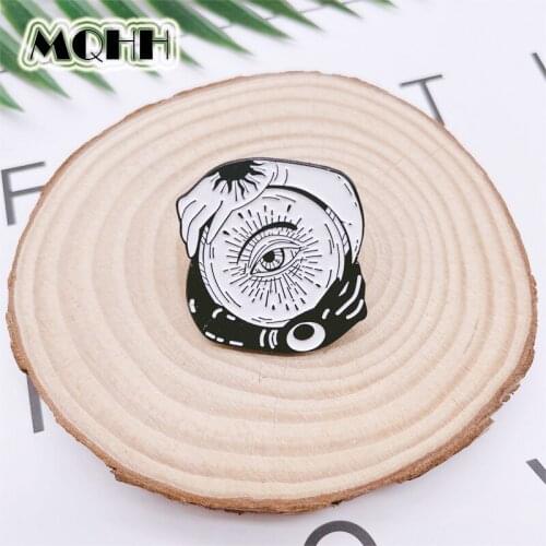 Creative Black and White Hands Hug Eyes Enamel Pins Personality Punk Brooch Alloy Badge Woman Jewelry Gift For Friends
