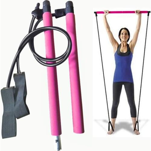 Multi-functional Stick with Resistance Band Yoga Pull Rods Pilates Bar for Gym Fitness Body Building Workout Exercise