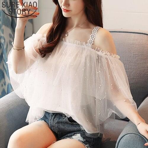 Fashion chiffon 2021 blouse womens clothing white blouse sexy women shirts short sleeve blouses lace ladies tops 1988 50