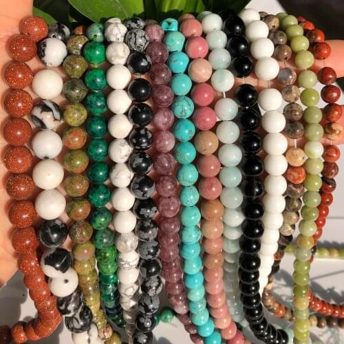 Natural Stone Agates Crystal Lapis Lazuli Turquoises Jaspers Round Spacer Beads For Jewelry Making DIY Bracelet 15" 4/6/8/12mm