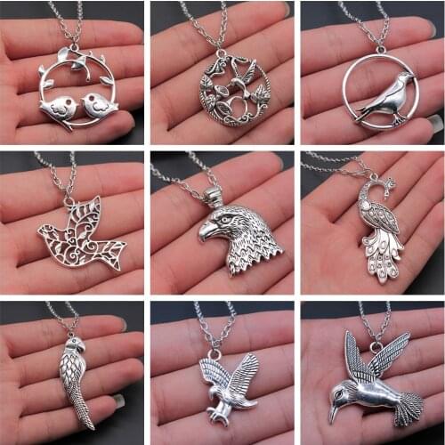 Animal Pendant Necklace Vintage Birds Parrot Swallow Eagle Peacock Phoenix Pendant Necklace Metal Long Chain Necklace