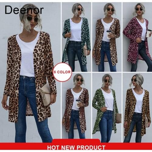 Deenor Womens Long Sleeve Button Leopard Print Coat European American Style Outwear Jacket Women Windbreaker Fashion Top Outfit