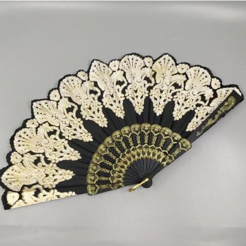 Plastic Lace Glitter Floral Peacock Tail Folding Sequins Hand Fan Dancing Fan Craft Supplies Happy Gifts F20173560