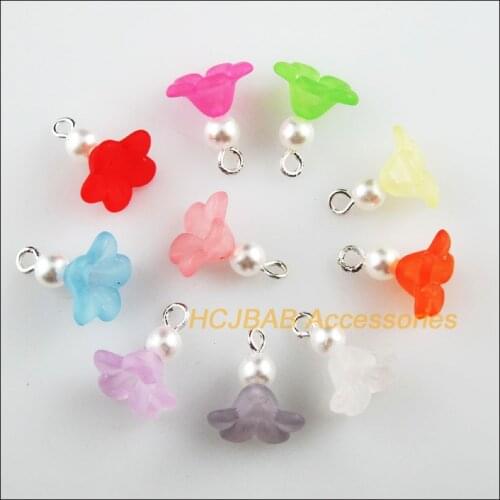 30 New White Ball Beads Charms Mixed Acrylic Leaf Flower Star Pendants 12.5x14mm