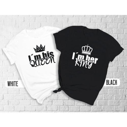 I'm Her King Shirt, I'm His Queen shirt,Matching Love Couples Gift Unisex wedding ceremony dress tees cotton casual tops