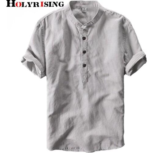 Men Linen shirt 2019 summer cotton linen Shirt mens short sleeved shirts breathes Cool shirts 5 color M-4XL size 18812-5