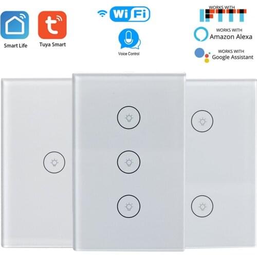 US standard TUYA WiFi Smart Switch 1/2/3 Gang Wireless Wall Light Touch Switches with Smart Life google Home Amazon Alexa