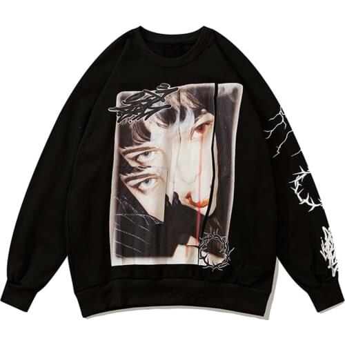 Sweatshirt Men Girl Illustration Punk Graphic Print Pullover Hoodie Autumn Retro Fashion High Street Baggy Men Clothing