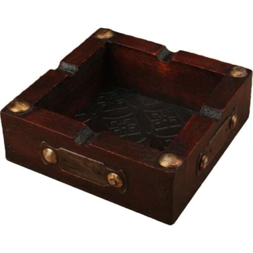 Vintage Wooden Cigarette Ashtray Fashion Ashtray Ornaments Ash Tray Case Table Decoration for Home Office (Pattern B)