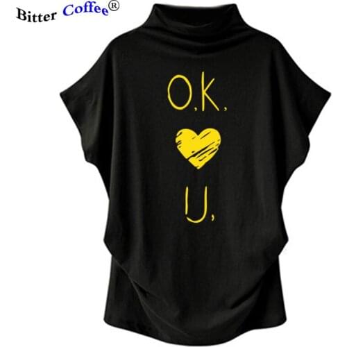 Women T shirt short Batwing sleeve OK love you print women T shirt casual summer tshirt women loose cotton T-shirt tee shirts