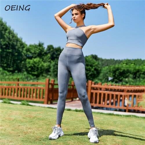 Womens Gym Yoga Clothes Tights Two Piece Sets Workout Stretchy High Waisted Seamless Leggings Set