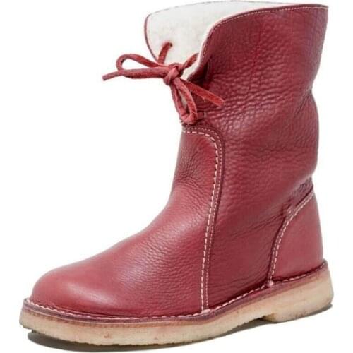 Womens Solid Color Versatile Snow Mid-Calf Waterproof Boots Winter Ladies Warm Leather Brown Boot Skid-Proof Comfortable Shoes