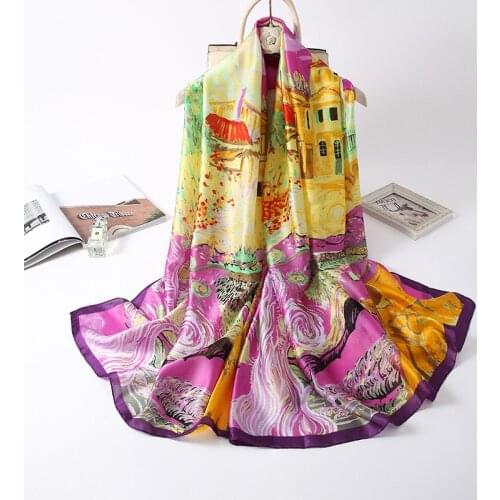 2021 winter lady Oil Painting quality pashmina scarves hijab New scarf silk for women elegant floral 180X90CM shawls and wraps