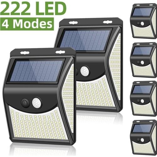 1/2/3/4/6 Pcs 222LED Solar Wall Light 4 Lighting Modes Outdoor Solar Lamp Powered Sunlight Waterproof PIR Motion Sensor Lights