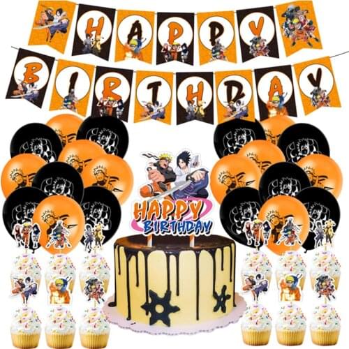 1 Set Anime Theme Birthday Party Decorations For Kids Cake Topper Happy Birthday Banner Latex Balloons Party Decorations Kids