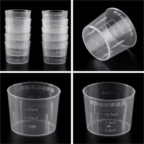 10Pcs 15ml Clear Plastic Measuring Cup Graduated Measure Beaker Measuring Medicine Cups For Lab