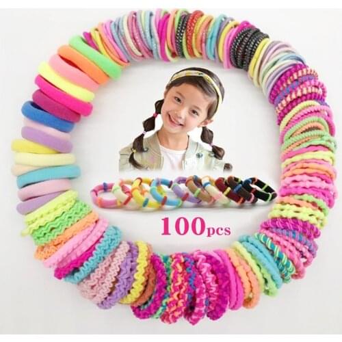 100Pcs/Lot Korean Style Girls Hair Accessories DIY Elastic Hair Bands Candy Color Hoop Rope Scrunchy Rubber Band Cute Headdress